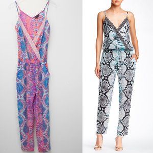 Hale Bob Old Havana Heat Jumpsuit Snake Reptile Print Sleeveless Pink Blue XXS